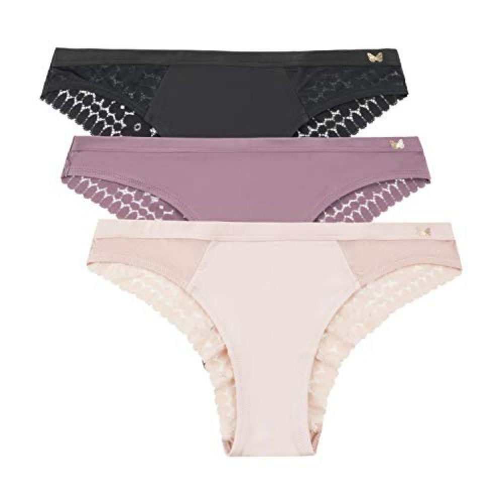 NEW Jessica Simpson Women's Underwear 3 Pack Microfiber Lace Thong Panties SMALL